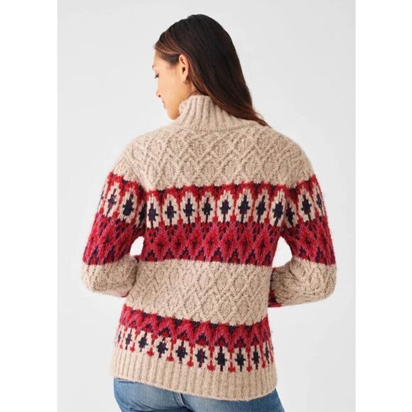 Faherty Women’s Frosted Fairisle Turtleneck Wool Alpace Blend Sweater Tan Purple - Picture 3 of 10